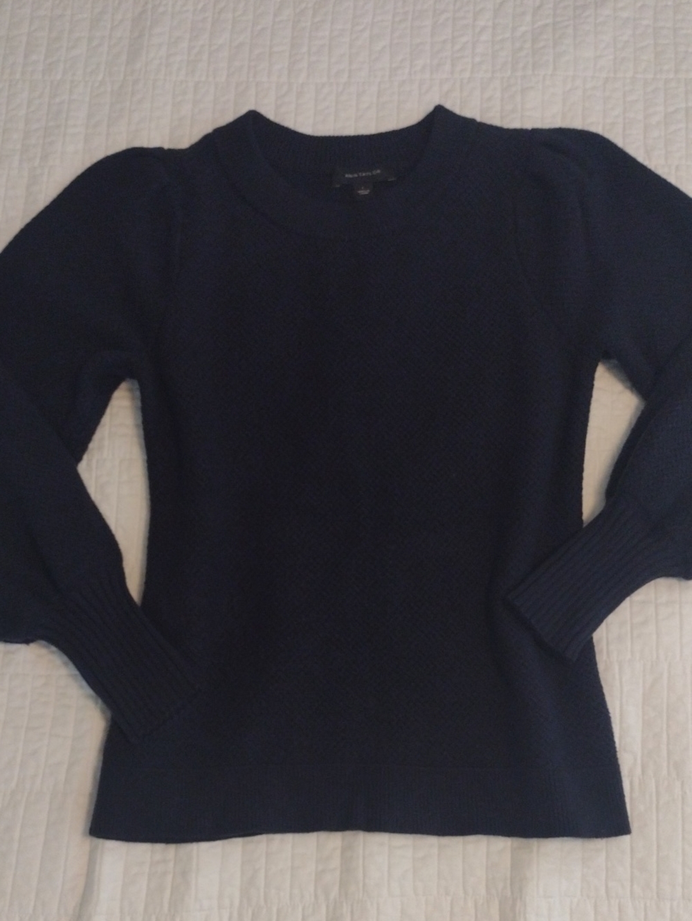 Ann Taylor Women's L Puff Sleeve Navy Sweater Textured